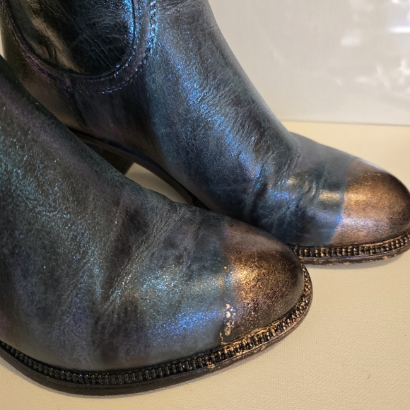 HANDCRAFTED Upcycled Leather Ankle Boots HANDPAINTED Steampunk Booties Size 7 - Picture 11 of 17